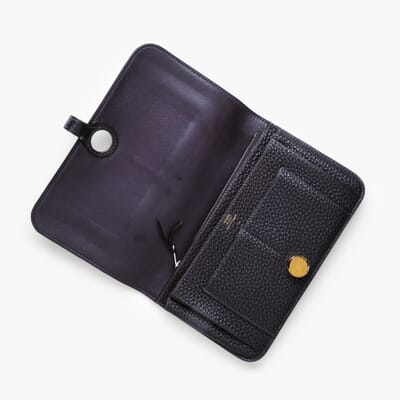 HERMES DOGON DUO WALLET GRAPHITE/BLUE JEAN LEATHER D.CODE “K” 2007 $2,175  IF NEW